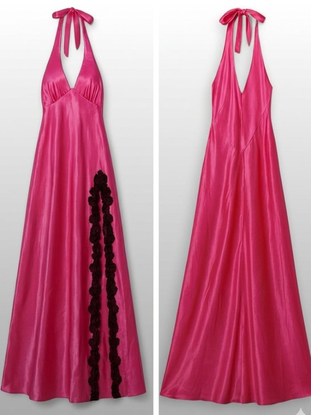 Vintage Fredericks of Hollywood | Bright Coral Pink & Black Satin Gown - Size 1X